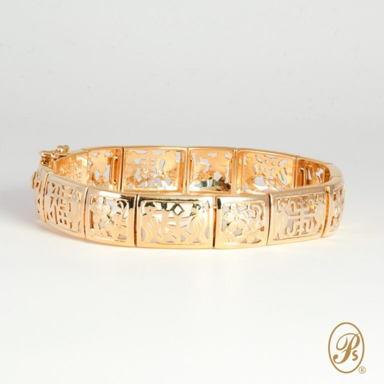 link bracelet with Kanji 18k gold handmade good luck and long life
